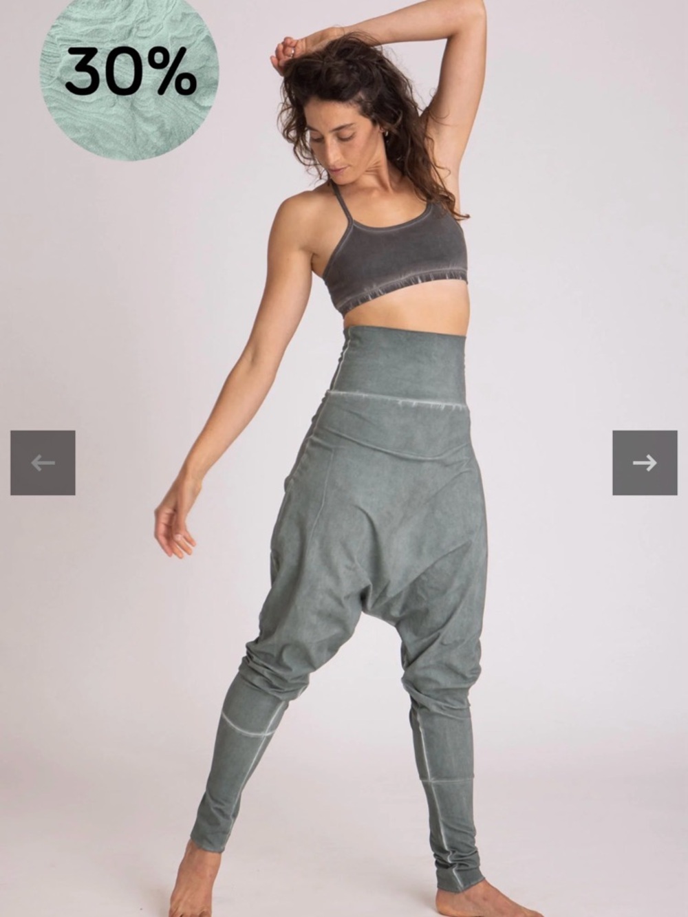 Ripple Yoga Wear Stonewash Harem Pants - Smoked Jade